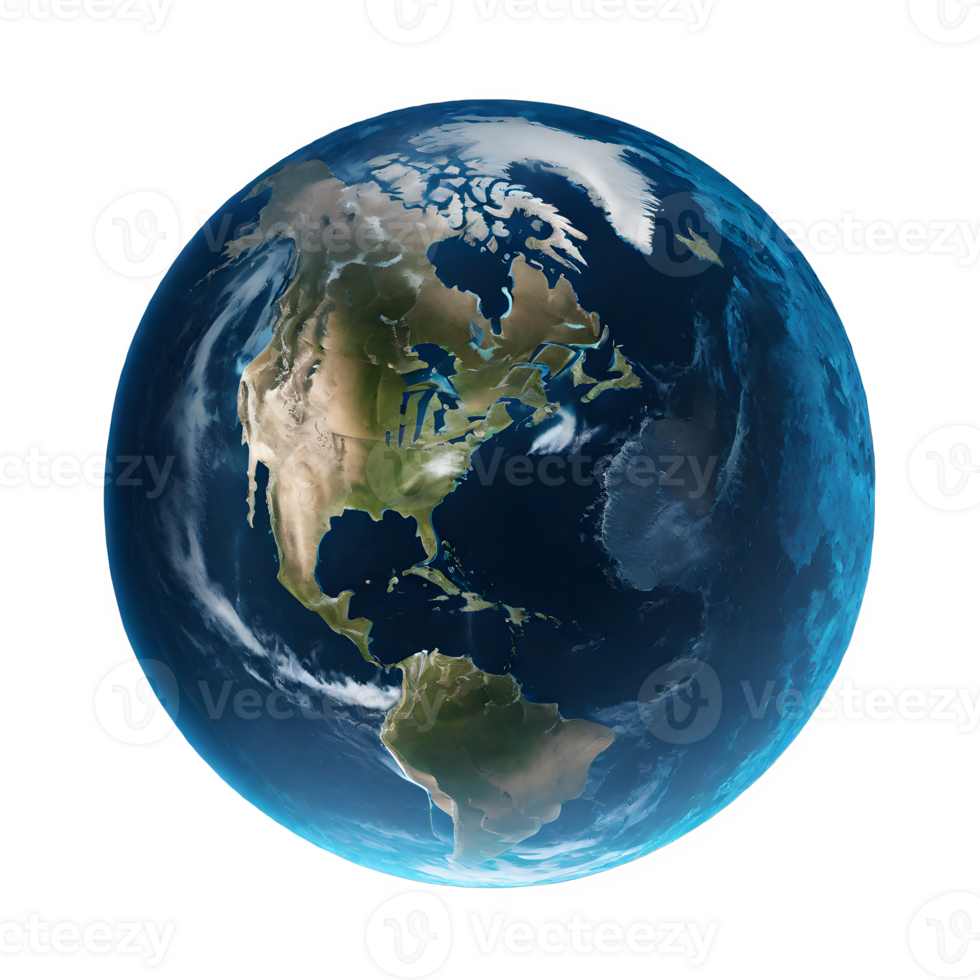 blue planet earth isolated on transparent background. ai generative png
