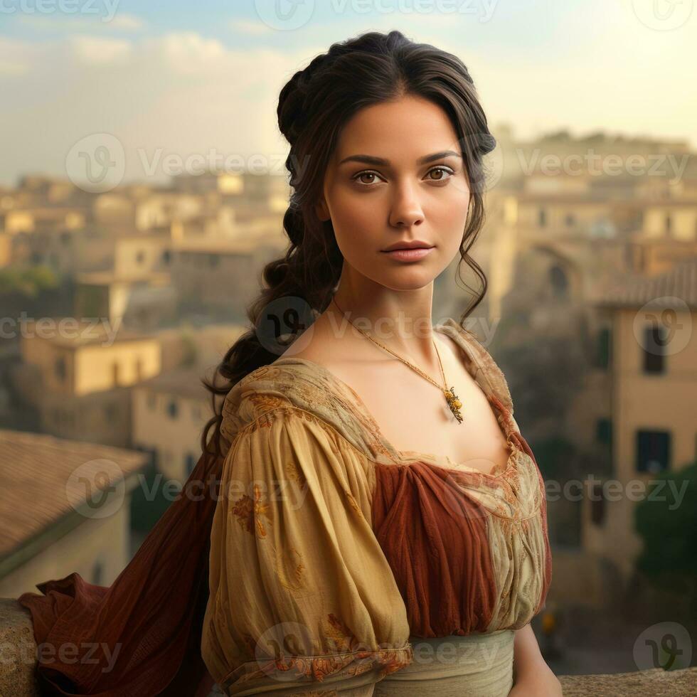 portrait of a beautiful Lazio italian medieaval woman with traditional dress photo