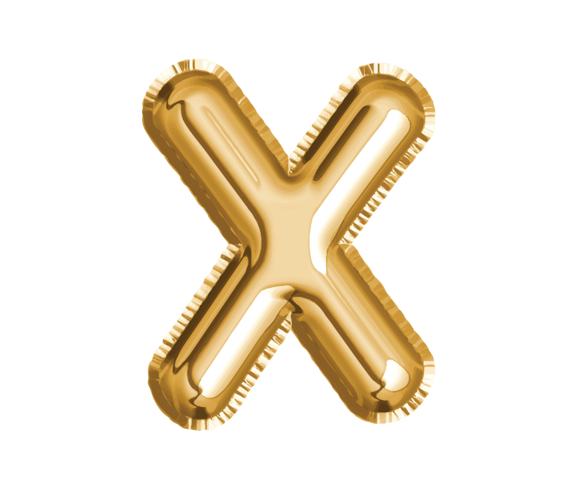 Gold alphabet X air balloon for baby shower celebrate decoration party on transparent background png