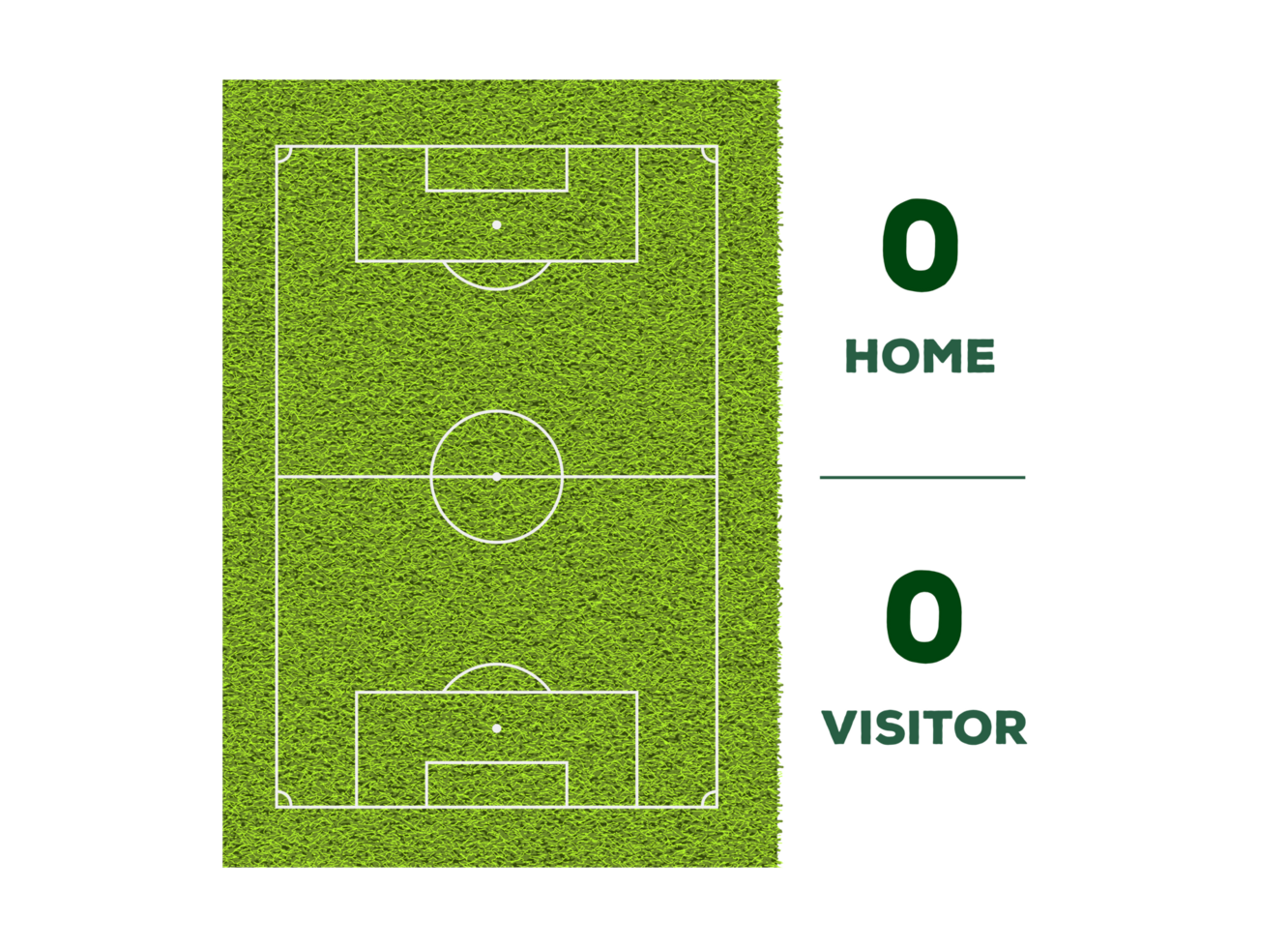 Soccer line, game score display and green grass field background on transparent png