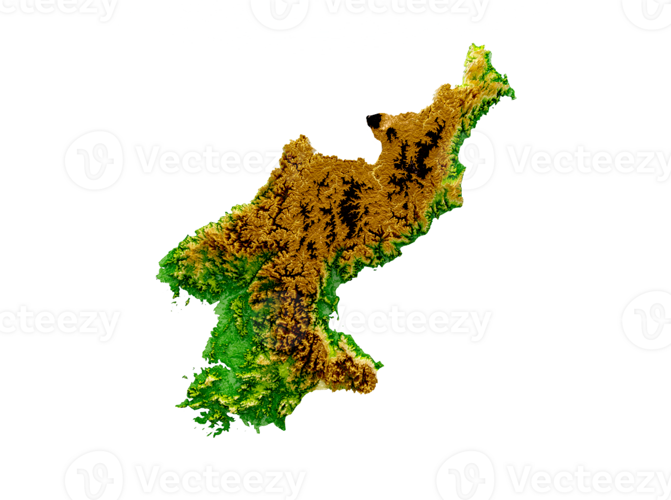 North Korea Map Shaded relief Color Height map 3d illustration png