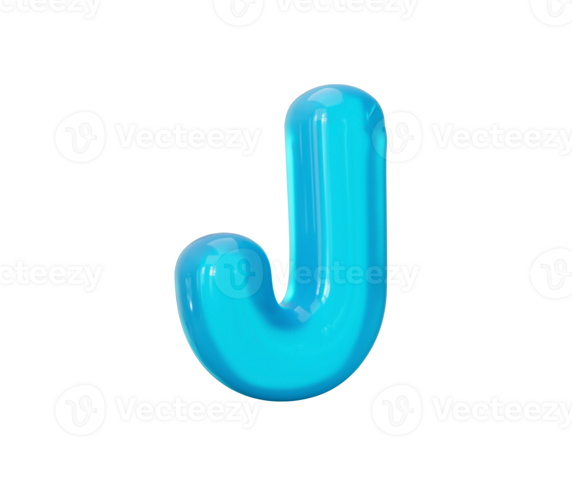 Aqua Blue jelly J letter - 3d illustration png