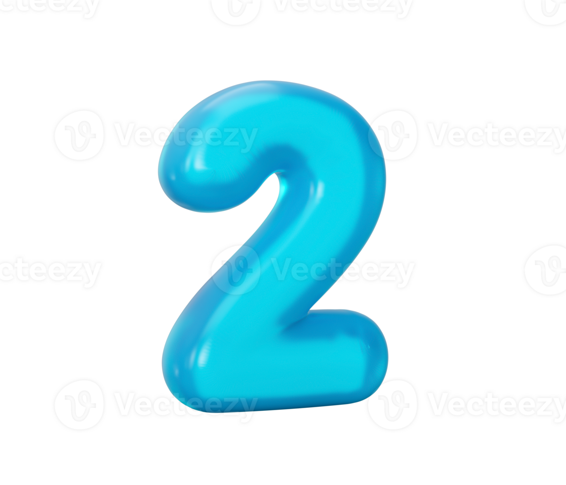 Blue jelly digit 2 Two Jelly colorful alphabets numbers for kids 3d illustration png