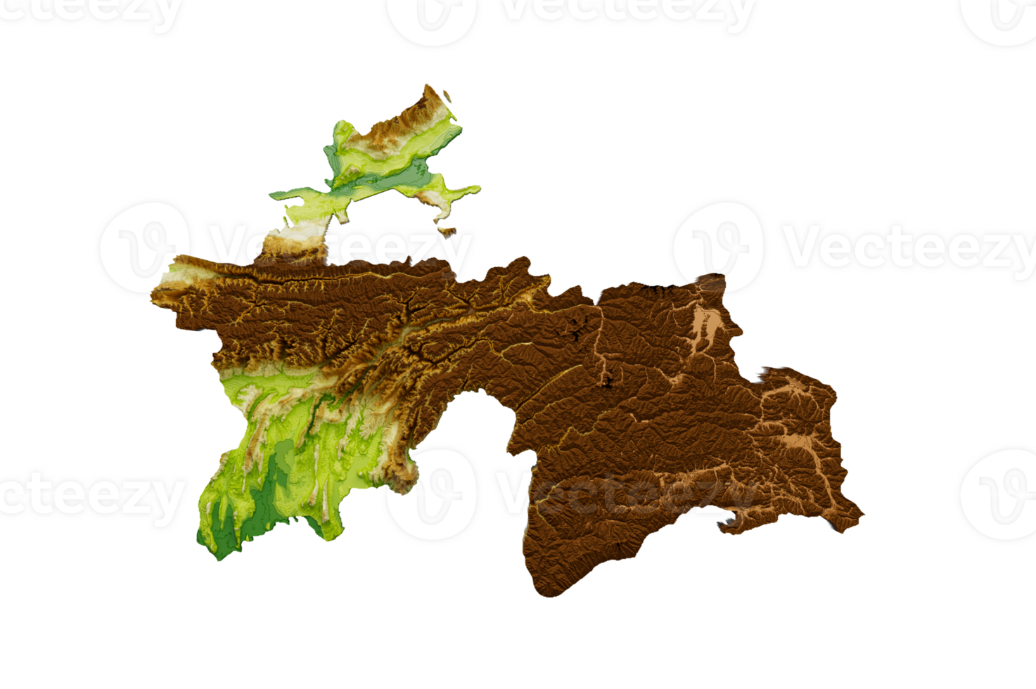 Tajikistan Map Shaded relief Color Height map 3d illustration png