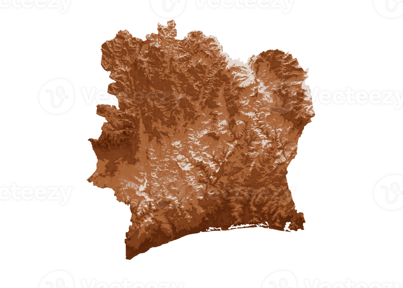 Map of Ivory Coast in old style, brown graphics in a retro style Vintage Style. High detailed 3d illustration png