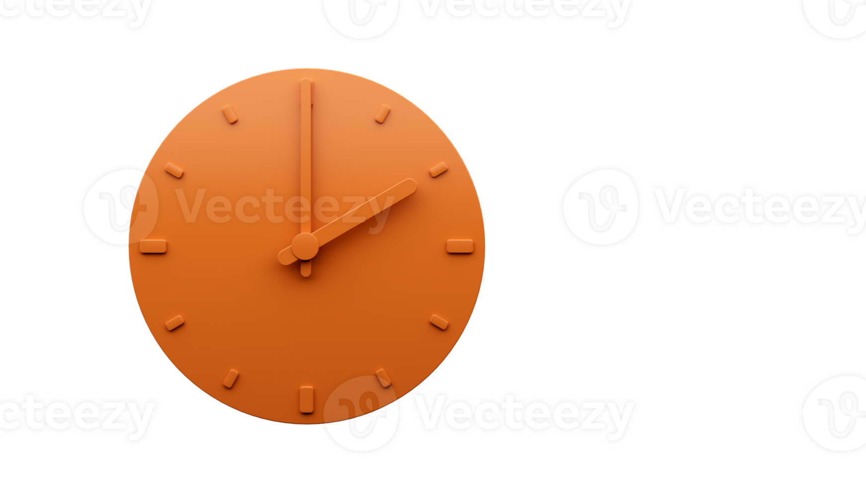 Minimal Orange clock Two o'clock abstract Minimalist wall clock 3d