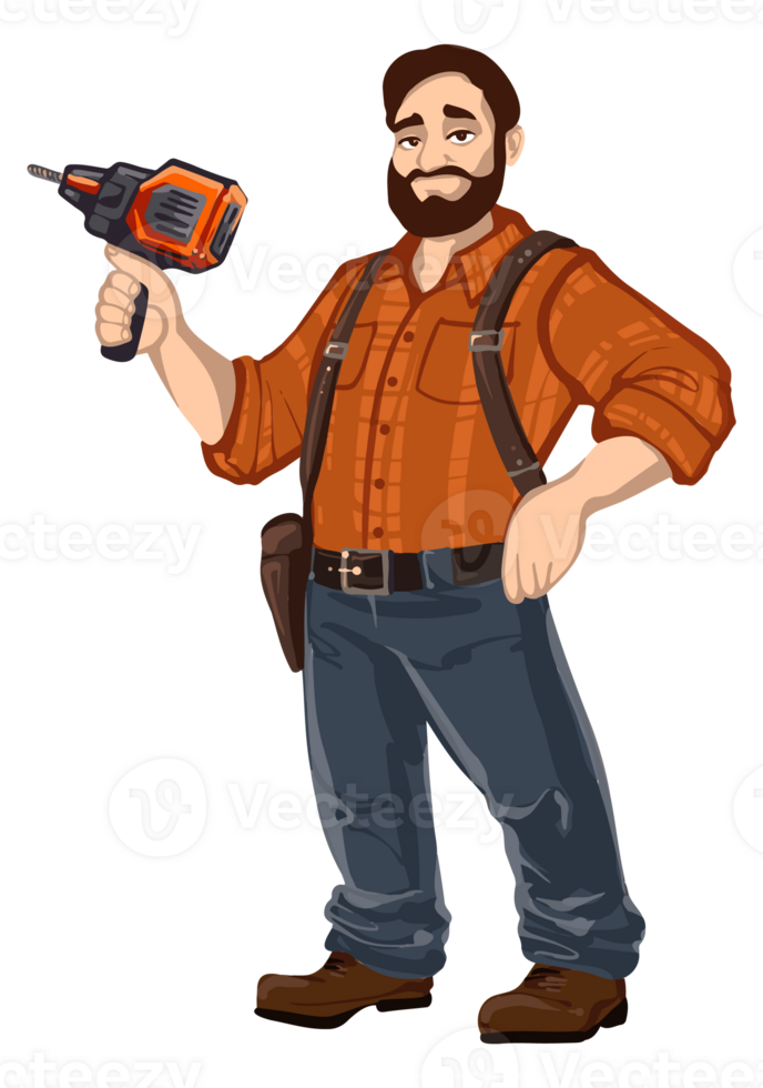 Man with drill in hand png