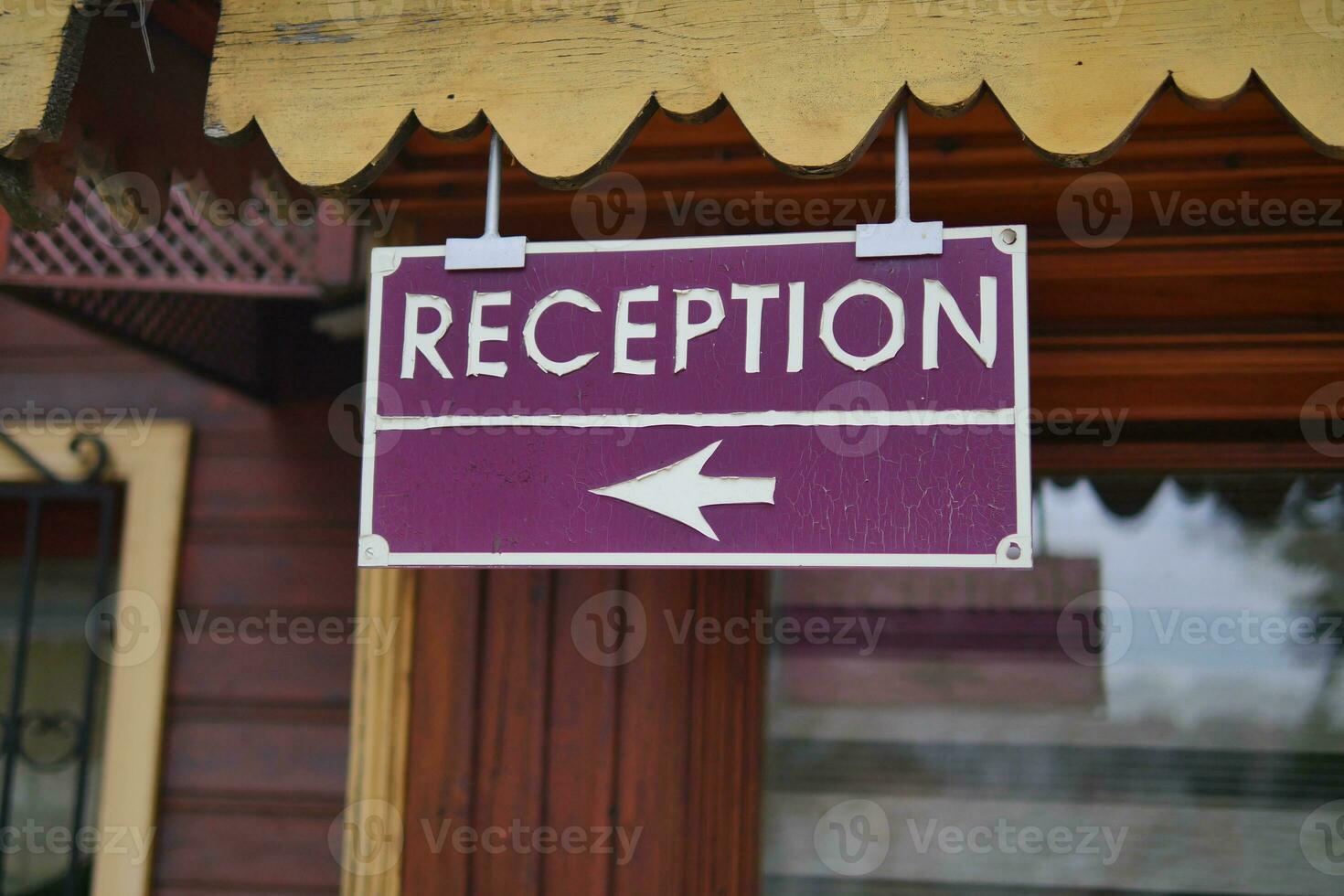 Hotel reception sign. Welcome sign. photo