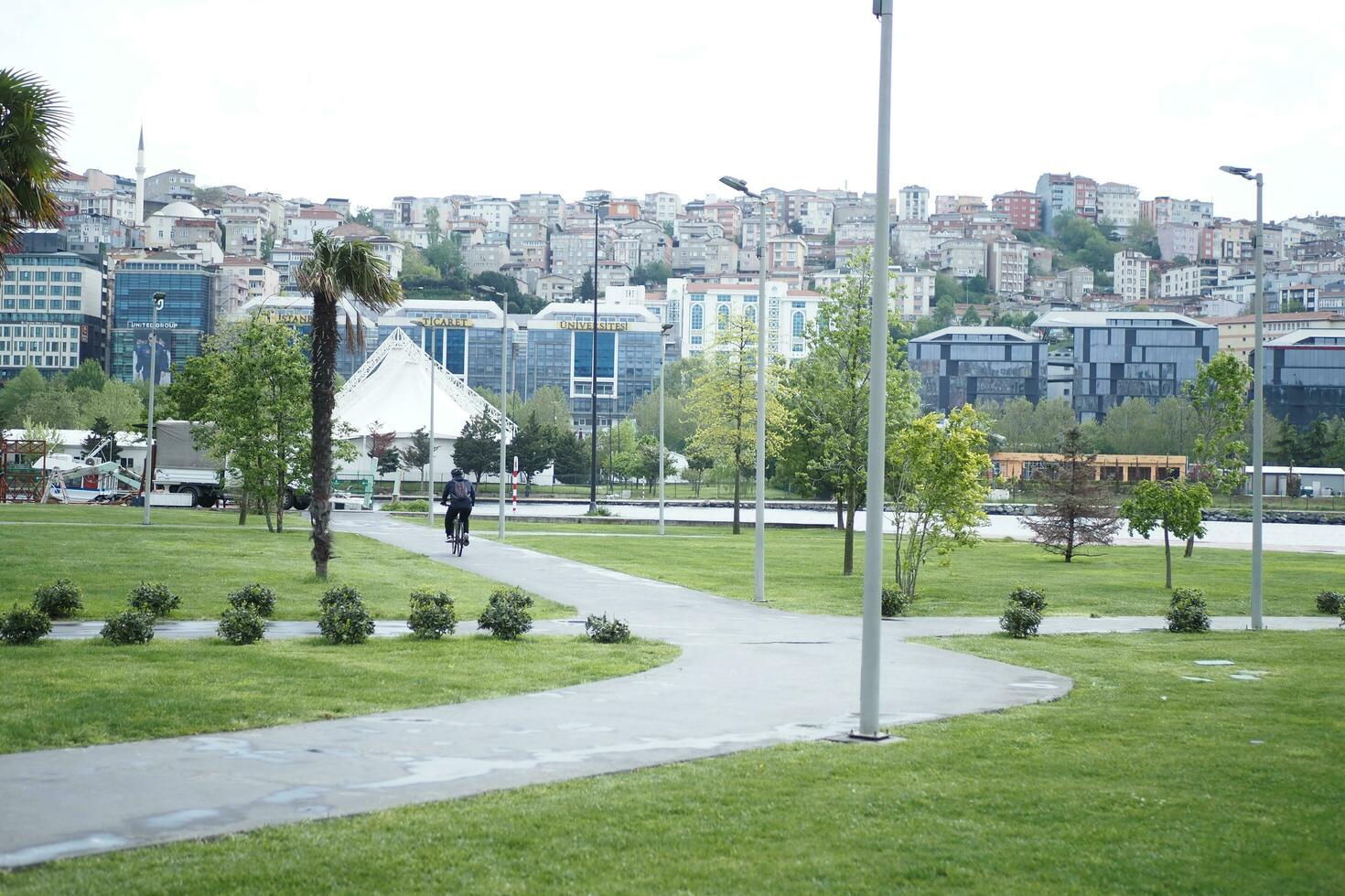 turkey istanbul 19 june 2023. city parks with walkaway at early morning photo