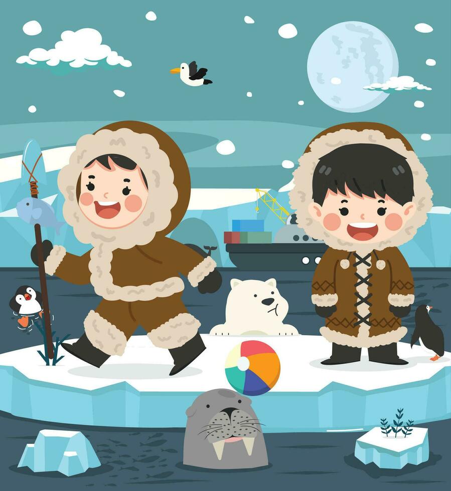 North pole arctic winter season cartoon vector