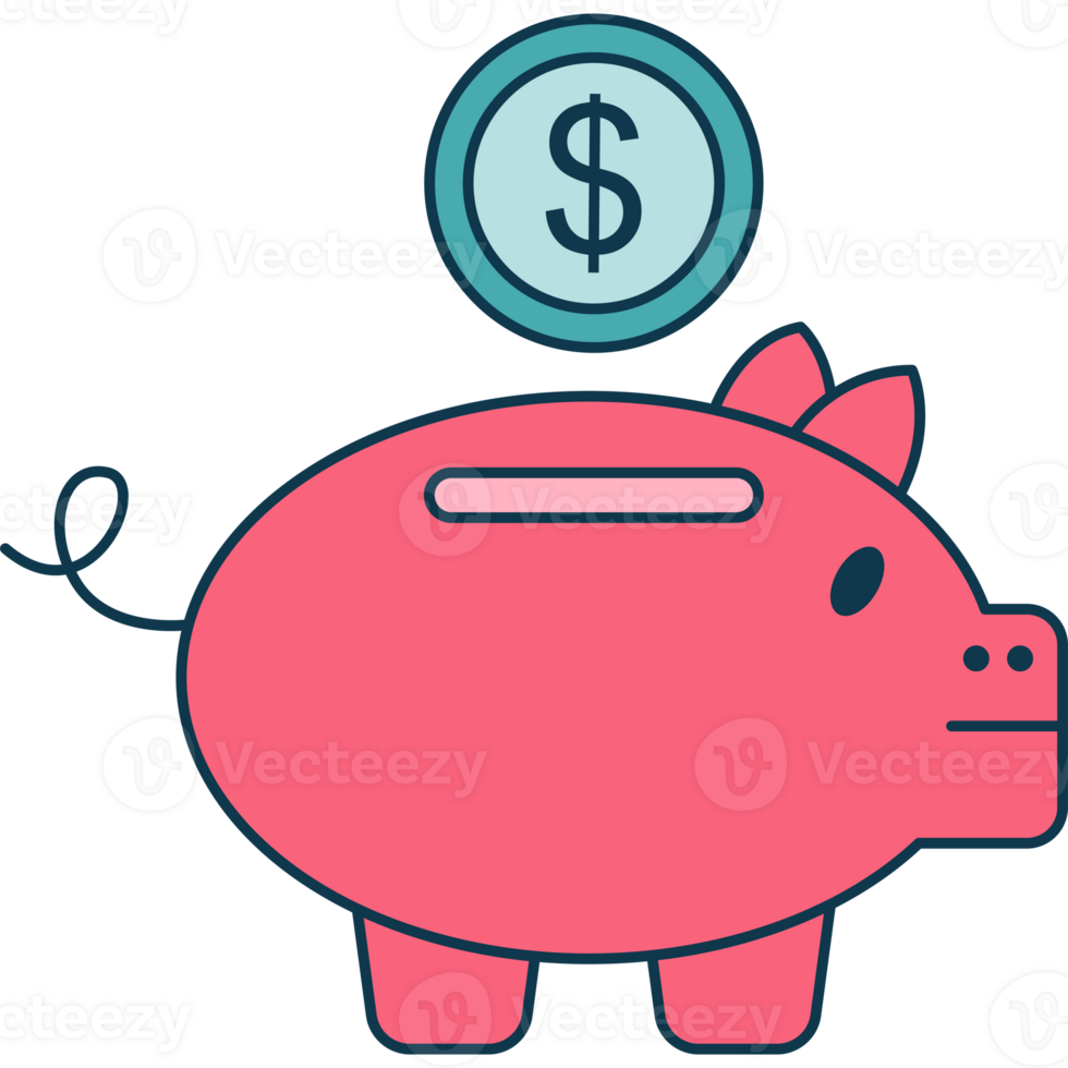 Piggy Bank Icon Flat Illustration PNG Transparent Background