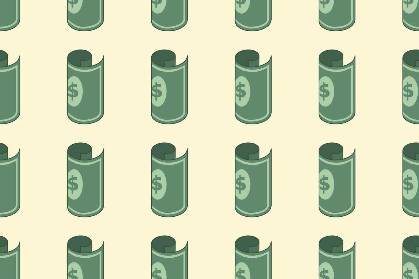 Roll of money seamless pattern. Background with green banknotes and dollar bills. Template for packing, design, wallpaper, vector illustration.