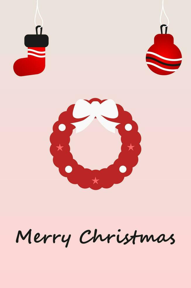 Merry Christmas simple background with Christmas flowers. Christmas Wreath. Vertical vector illustration.