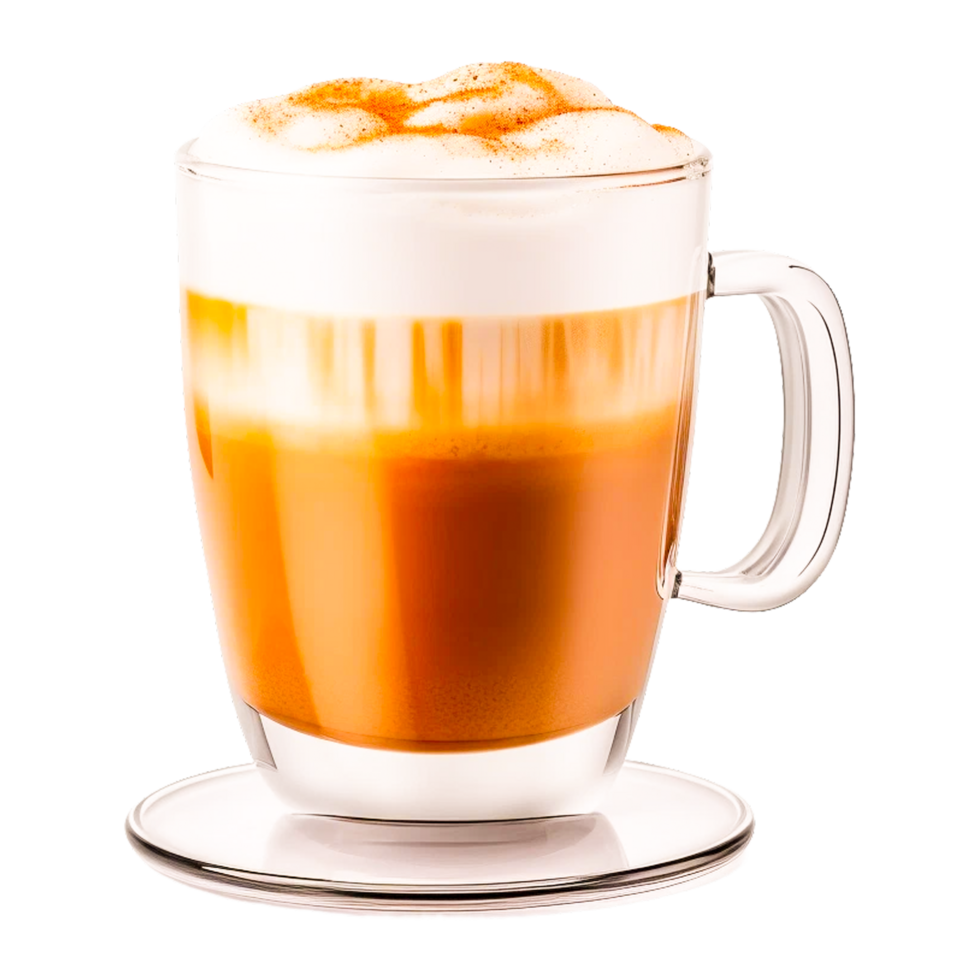 Fresco caliente latté café servido en un mesa generativo ai png