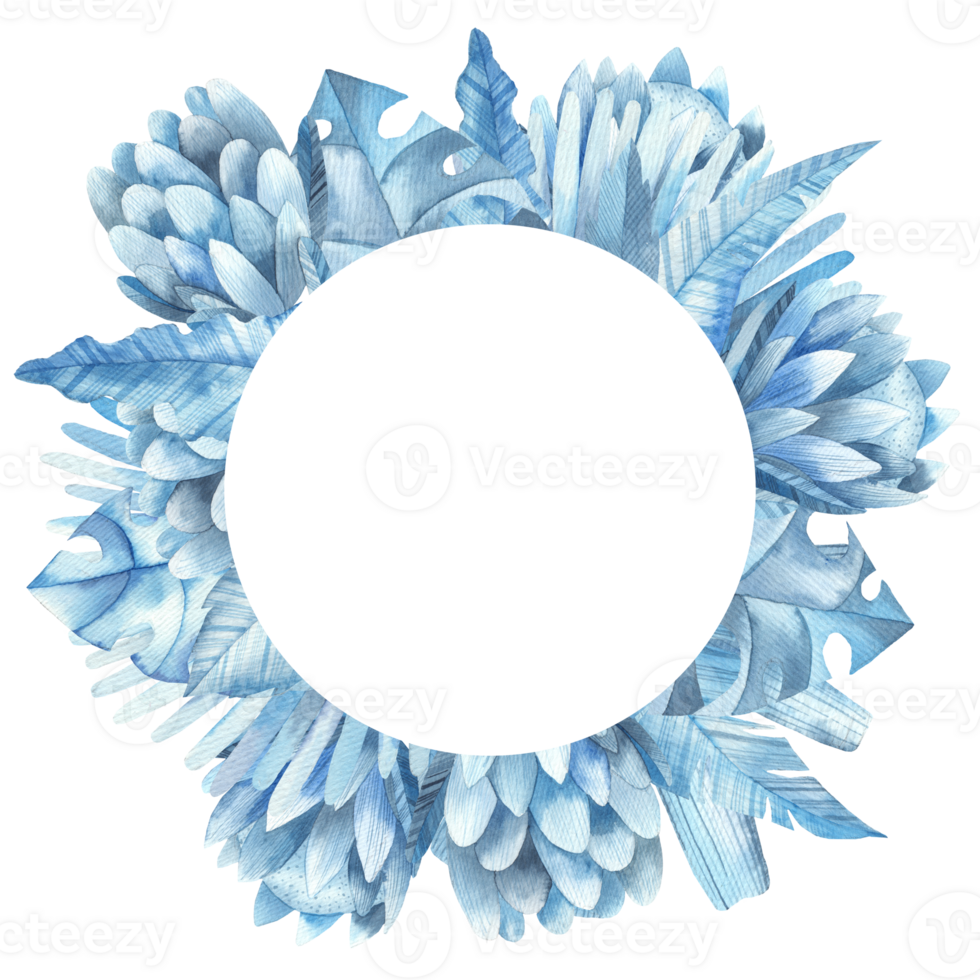 frames with blue tropical leaves png