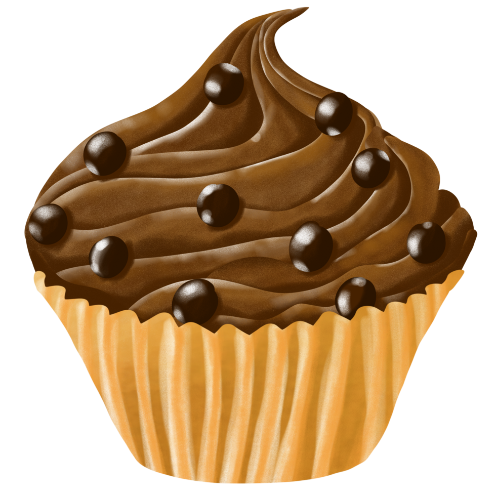 chocolate cupcake with chocolate chips and red sprinkles on top png