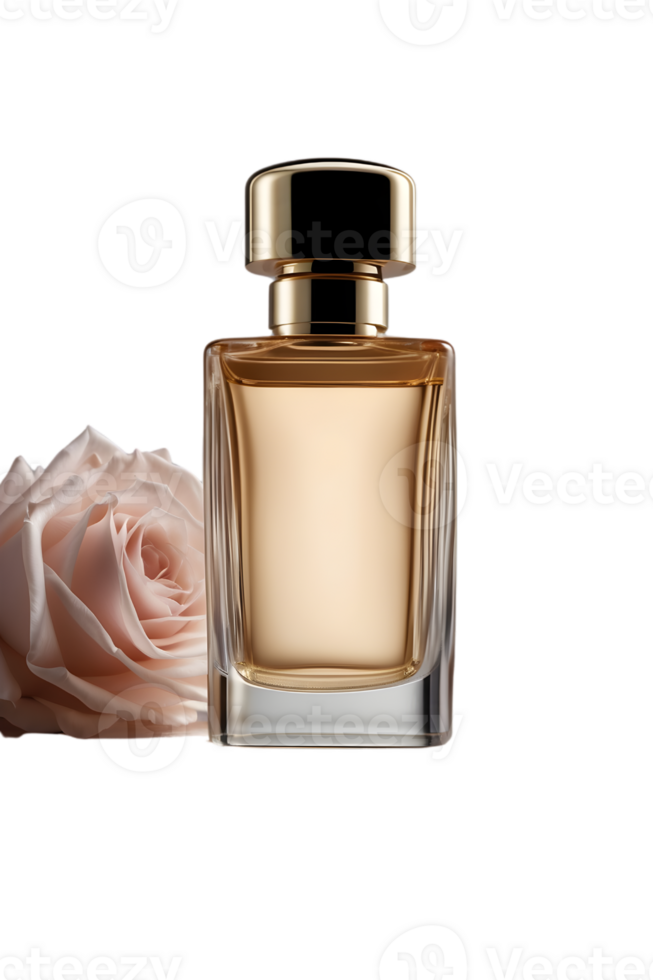 perfume bottle with white roses on transparent background ai generative png