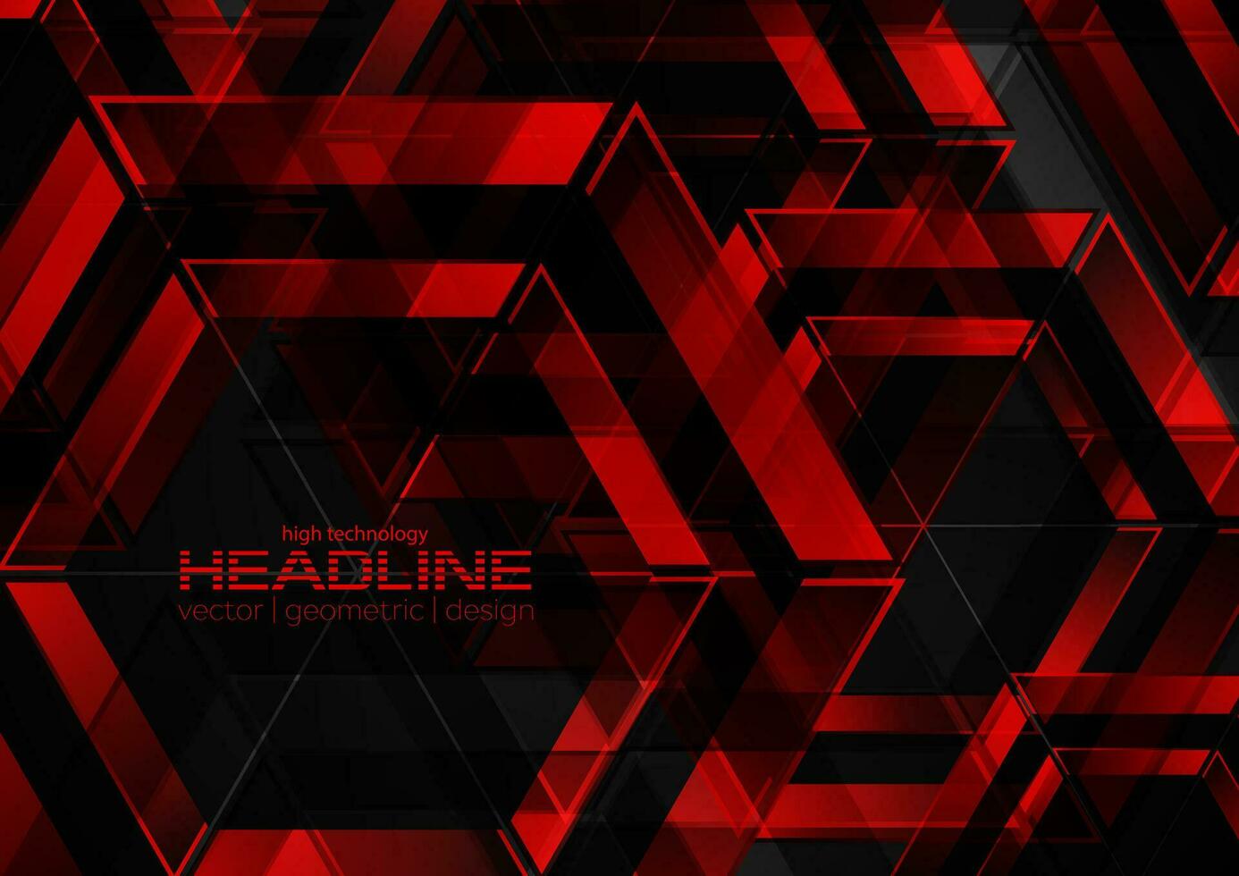 Red and black shiny glossy hexagons abstract geometry background vector