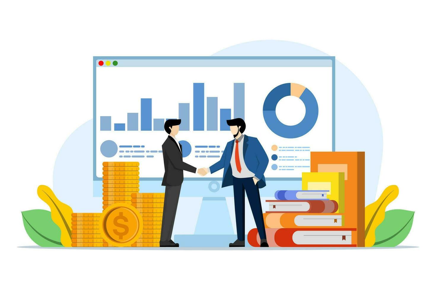Concept of business agreement, entrepreneur, startup, business deal, cooperation, investment, partnership, partner, legally binding terms of agreement, vector flat illustration on a white background.