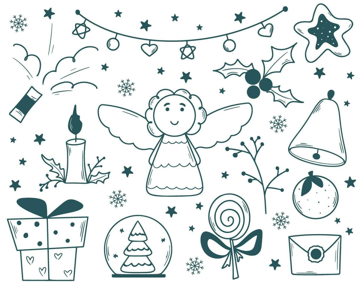 Hand drawn New Year and Christmas elements set vector