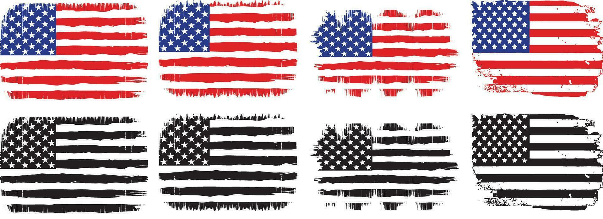 Set of USA grange flag, USA flag silhouette vector