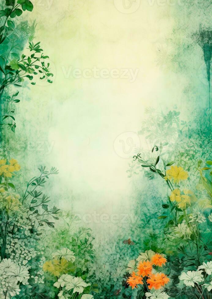 Delicate watercolor background with blurred wildflowers. photo