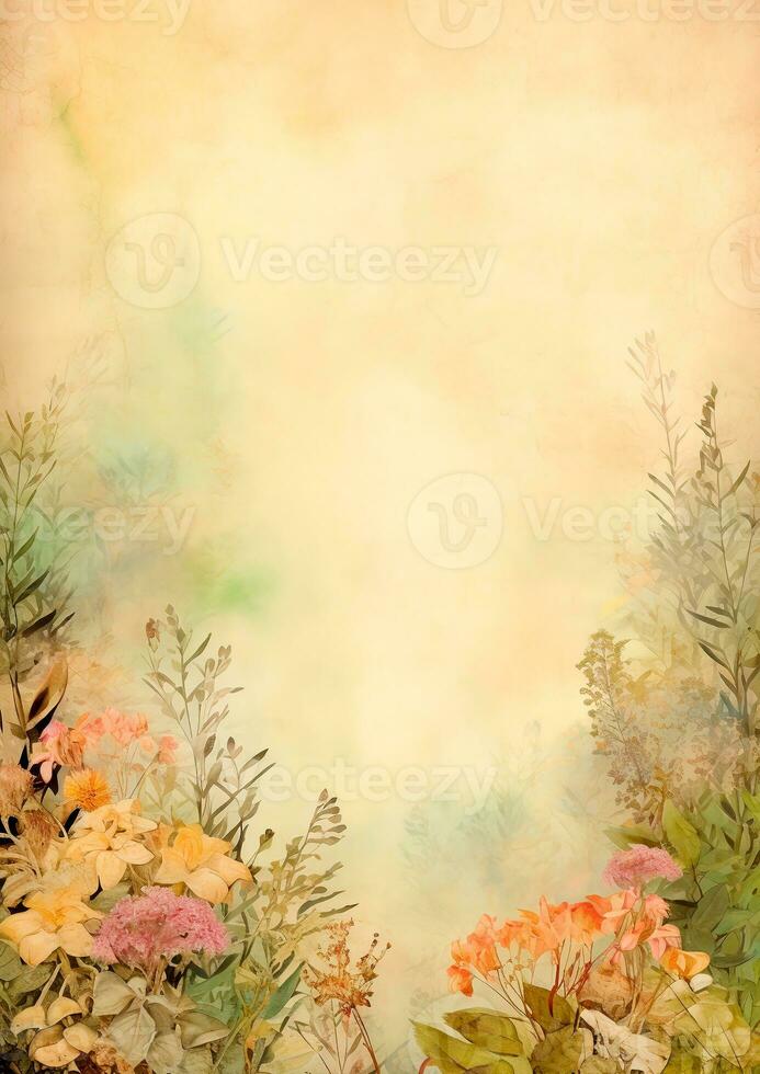 Delicate watercolor background with blurred wildflowers. photo