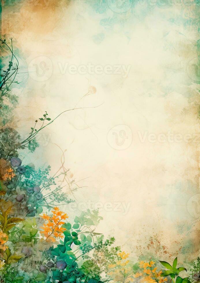 Delicate watercolor background with blurred wildflowers. photo