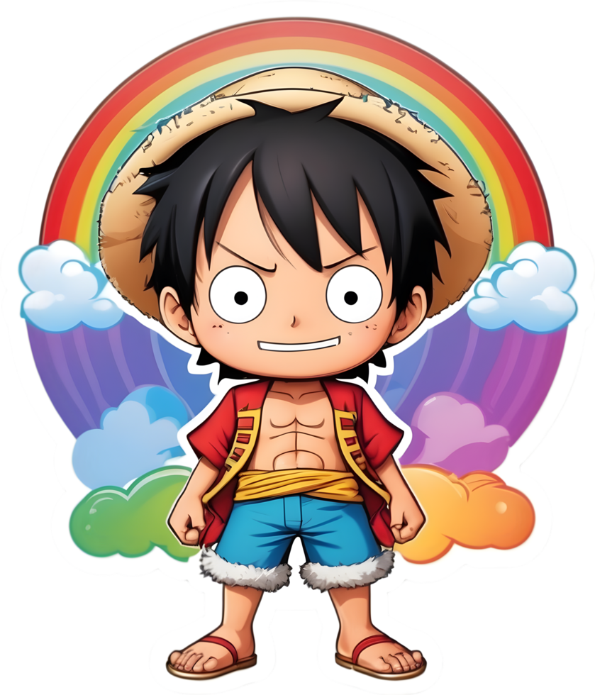 one piece luffy with rainbow color ai generative png