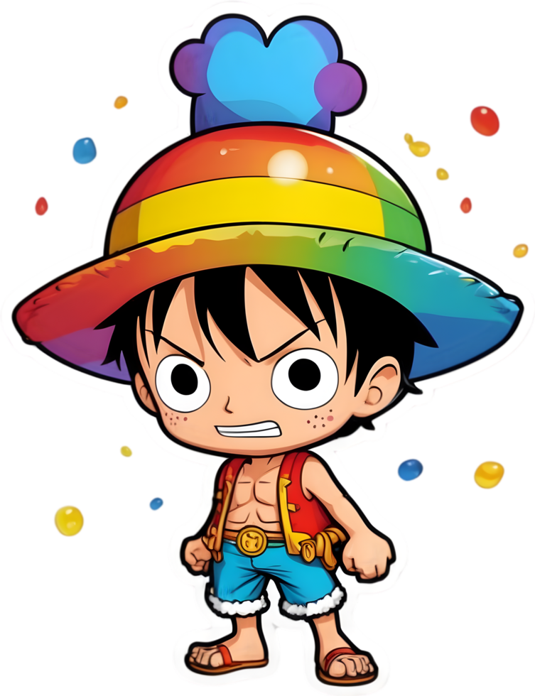 one piece luffy with rainbow color ai generative png