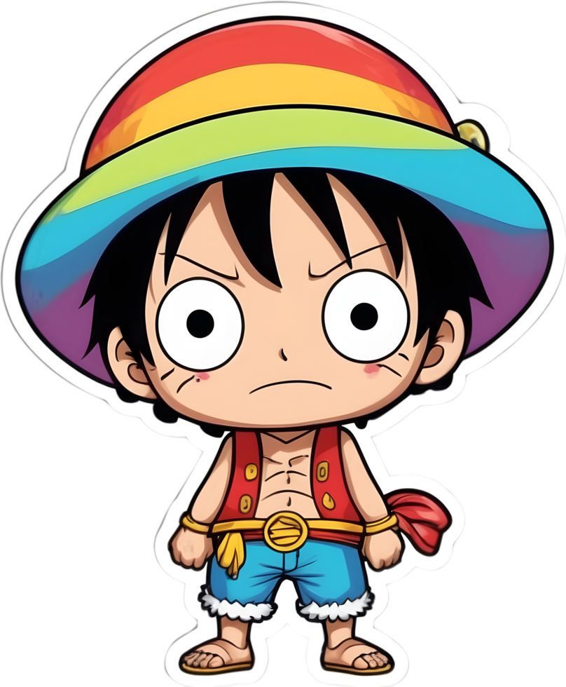 one piece luffy with rainbow color ai generative png