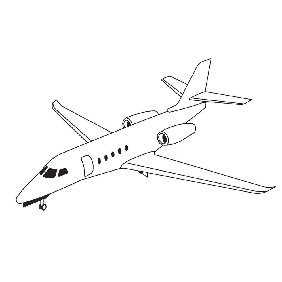 private jet plane black and white landing gear vector