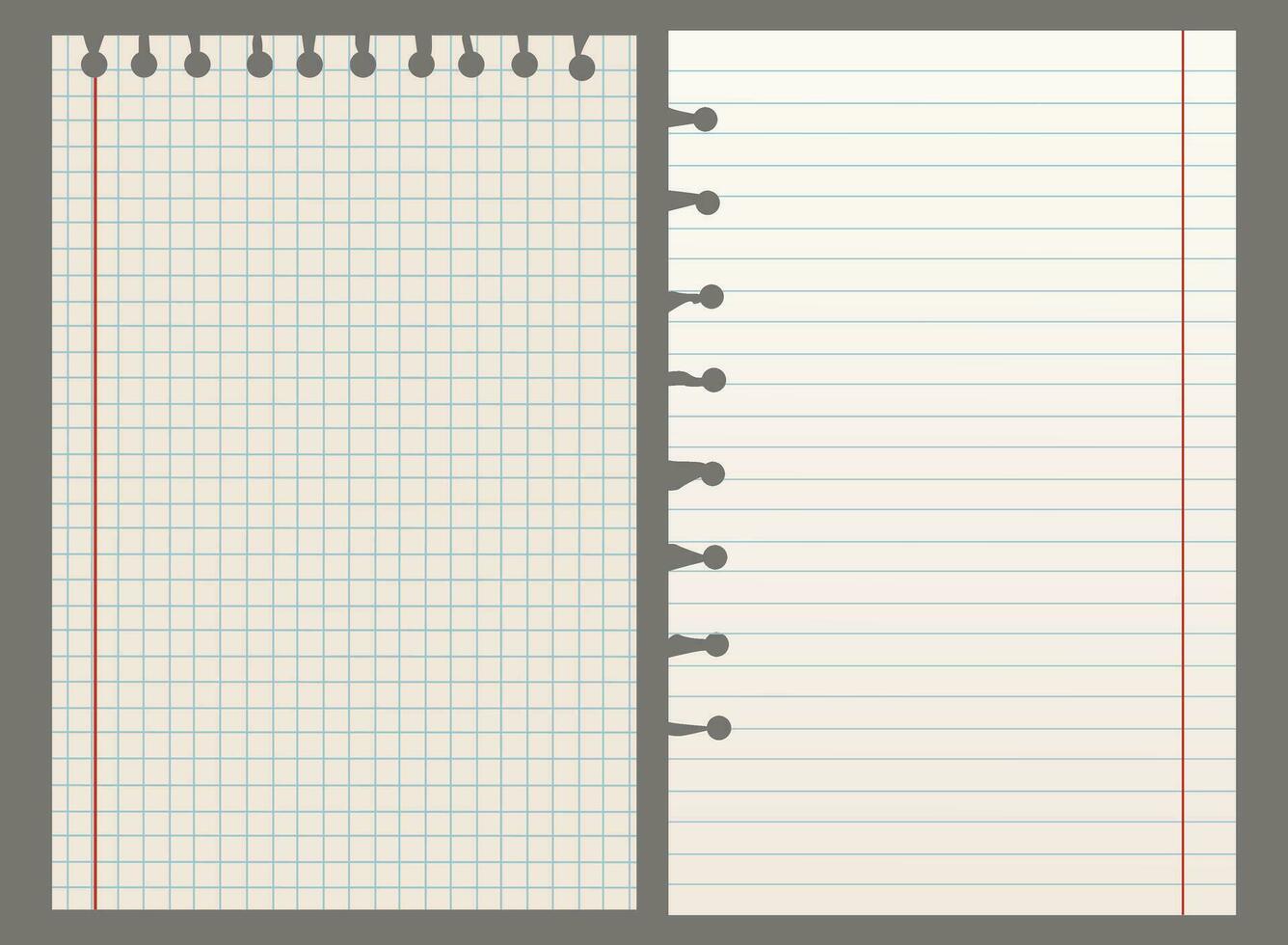 Notebook sheets of paper. Vector template for text and notes.