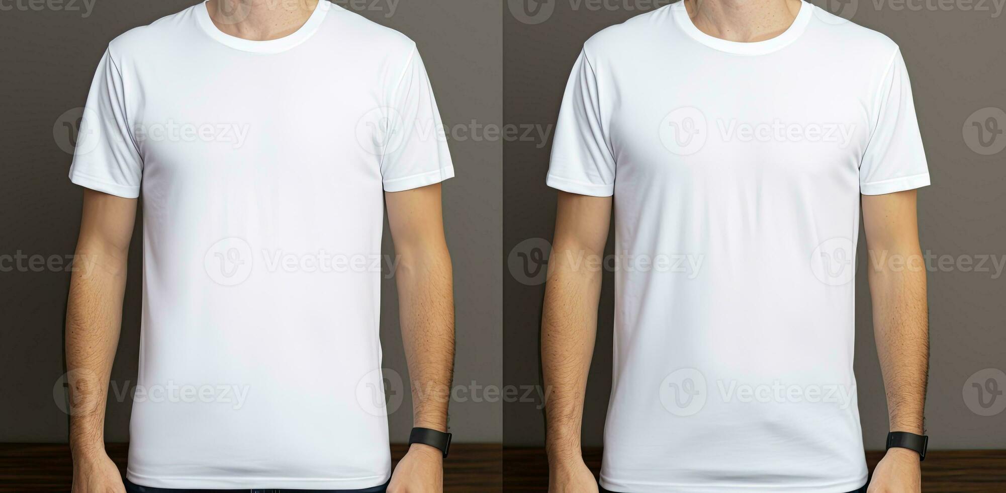 hombre en un blanco t camisa frente. ai generado foto