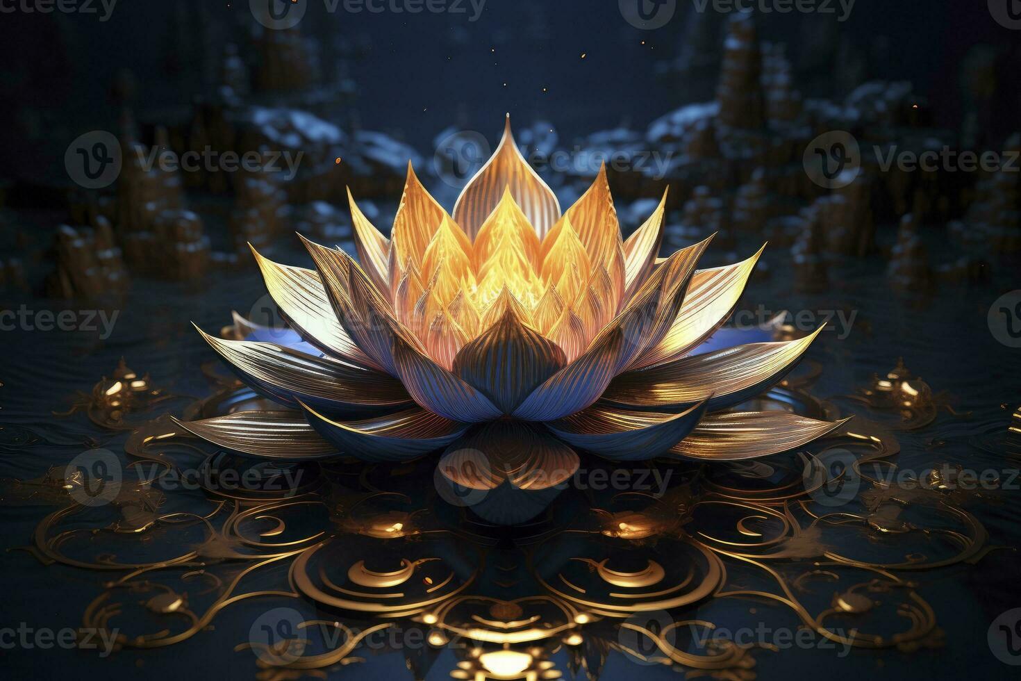 A lotus flower with flames of conceptual digital art. AI Generated photo