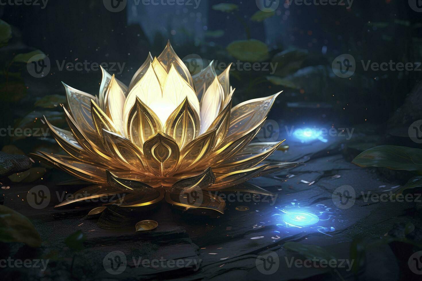 A lotus flower with flames of conceptual digital art. AI Generated photo