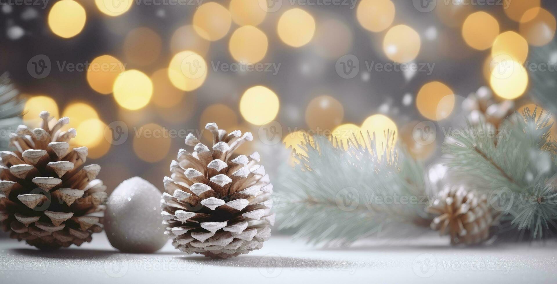 Christmas pine cone with light decorations for design. Merry Christmas Background. AI Generated photo