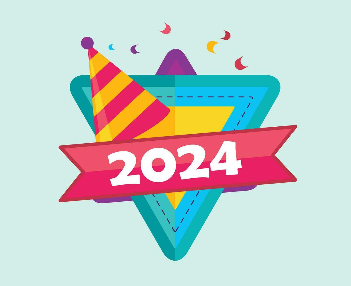 2024 Happy New Year Holiday Design Colorful Abstract Vector Logo Symbol Illustration With Cyan Background