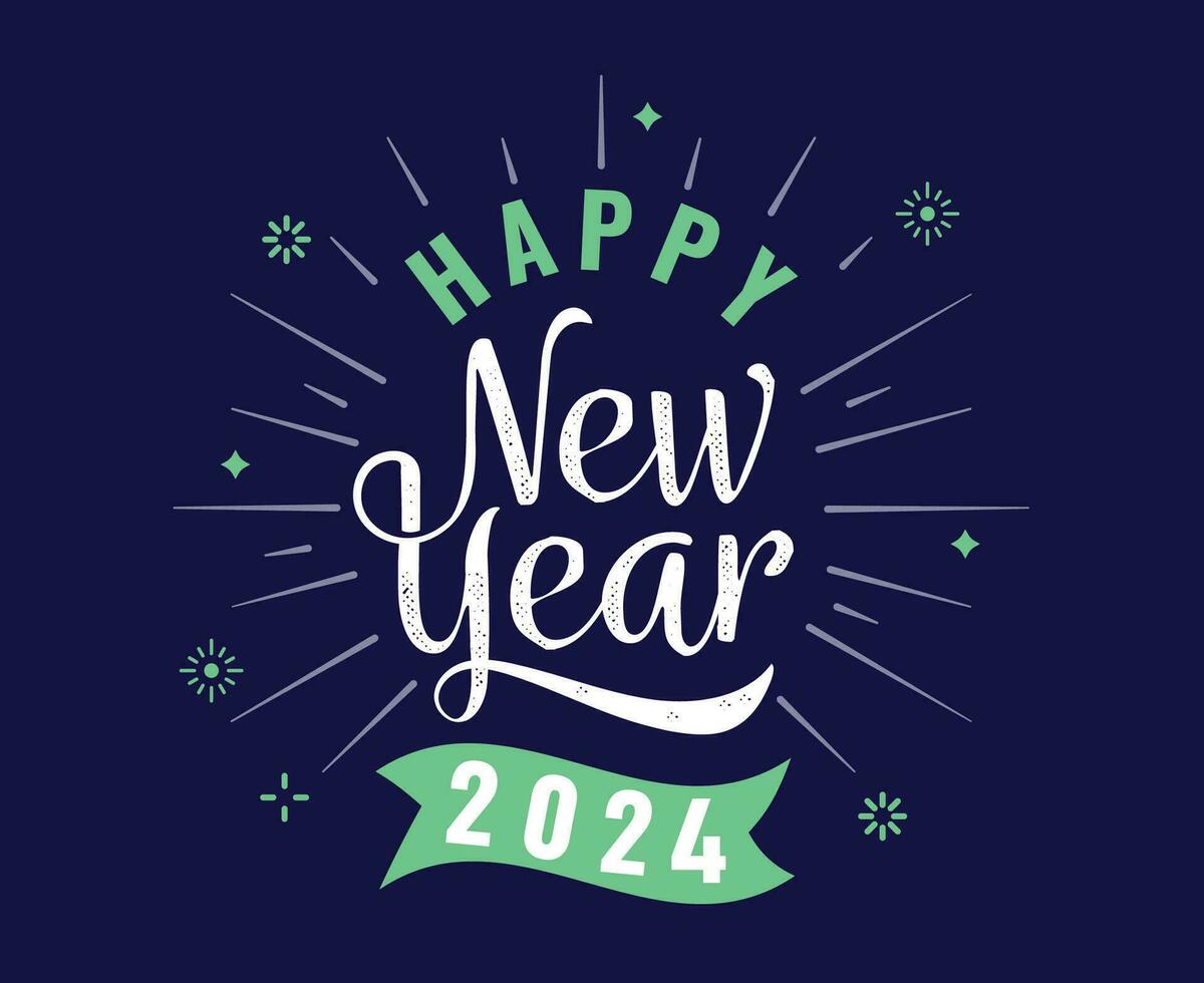 2024 Happy New Year Holiday Design Green And White Abstract Vector Logo Symbol Illustration With Blue Background