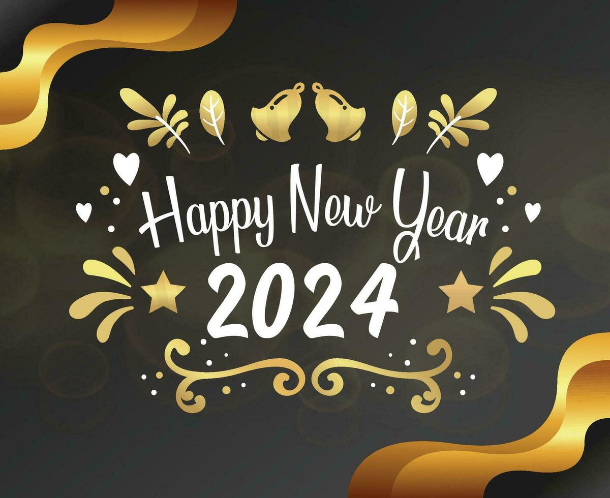 2024 Happy New Year Holiday Design Gold And White Abstract Vector Logo Symbol Illustration With Black Background