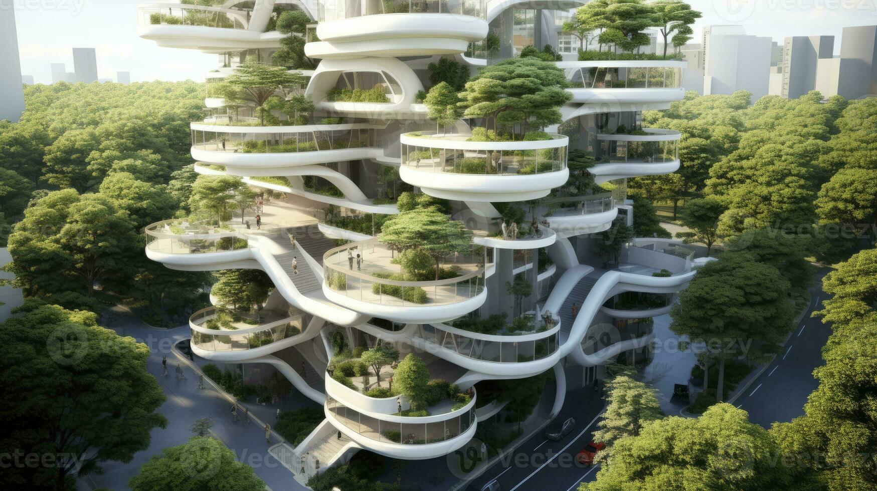 Futuristic Tree-Encased Apartment Complex Design. AI Generated photo