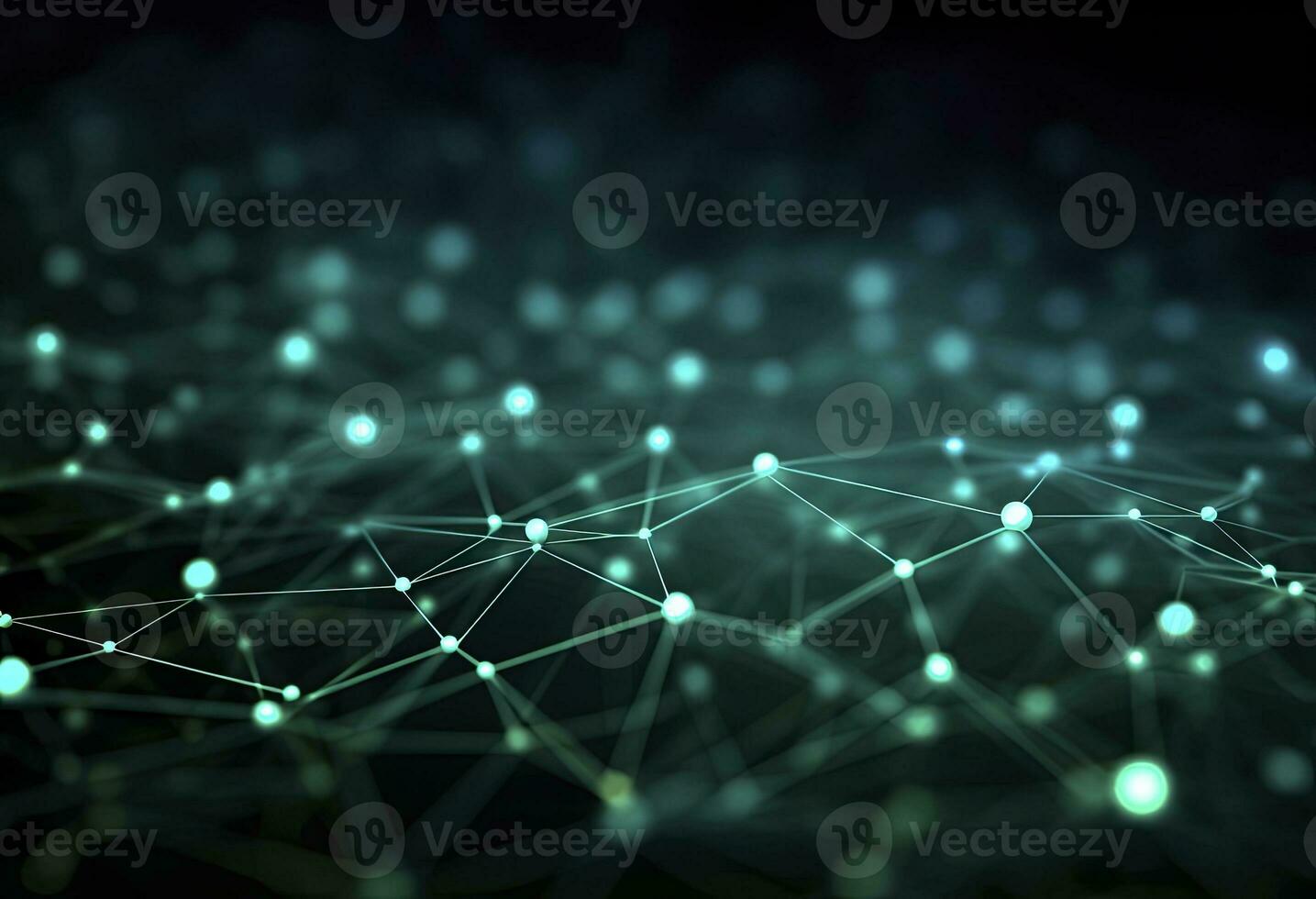 Colorful dots in the form of network in dark emerald and light cyan. AI Generated photo