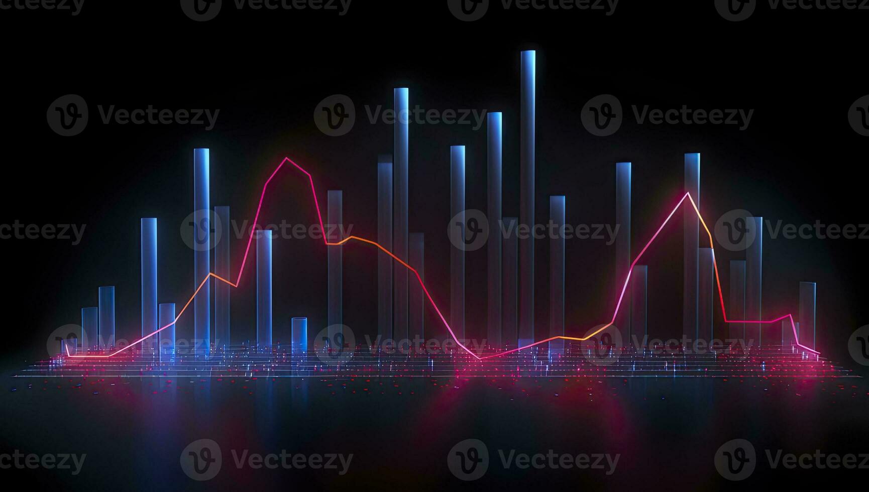 A financial graph with red and blue lighting. AI Generated photo