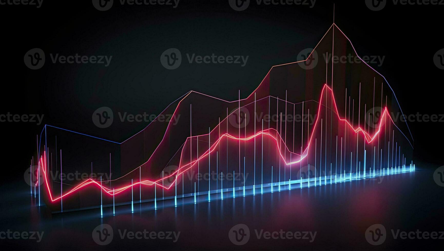 A financial graph with red and blue lighting. AI Generated photo