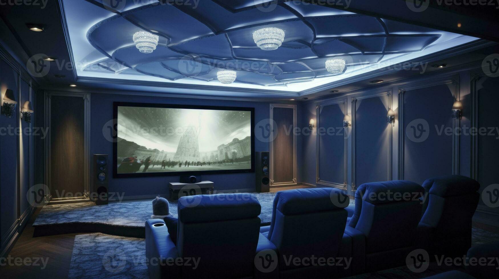 Modern Interior Home Theatre Room Design. AI Generated photo