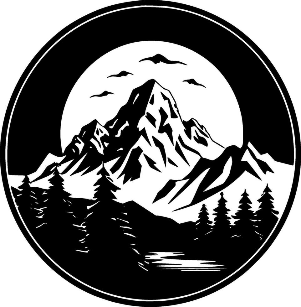 Mountains - Black and White Isolated Icon - Vector illustration