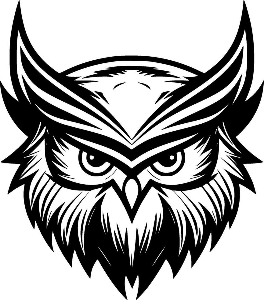 Owl, Black and White Vector illustration