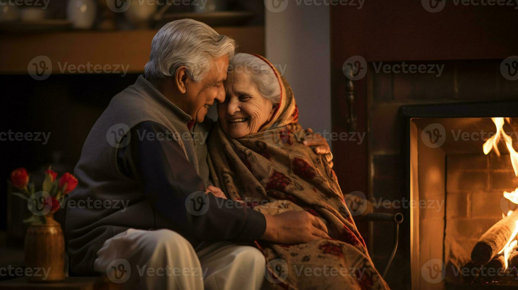 ai generative Couples of different ethnicity, gender and orientation, exchanging christmas gifts in warm decorated home photo