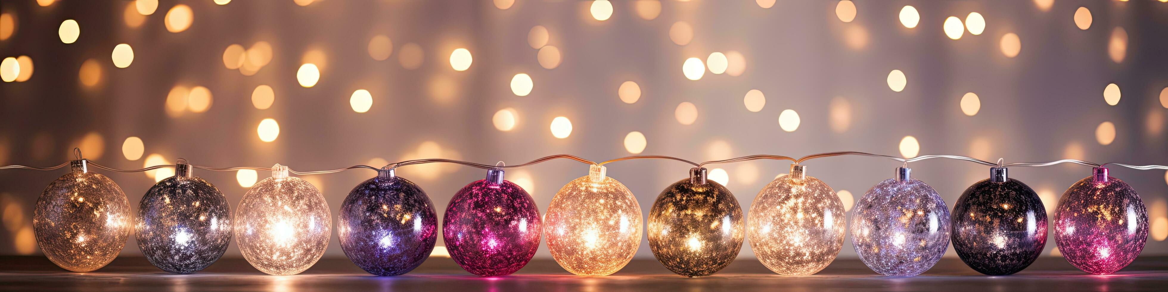 Shiny Christmas garland on a blurry bokeh background. Generative AI photo