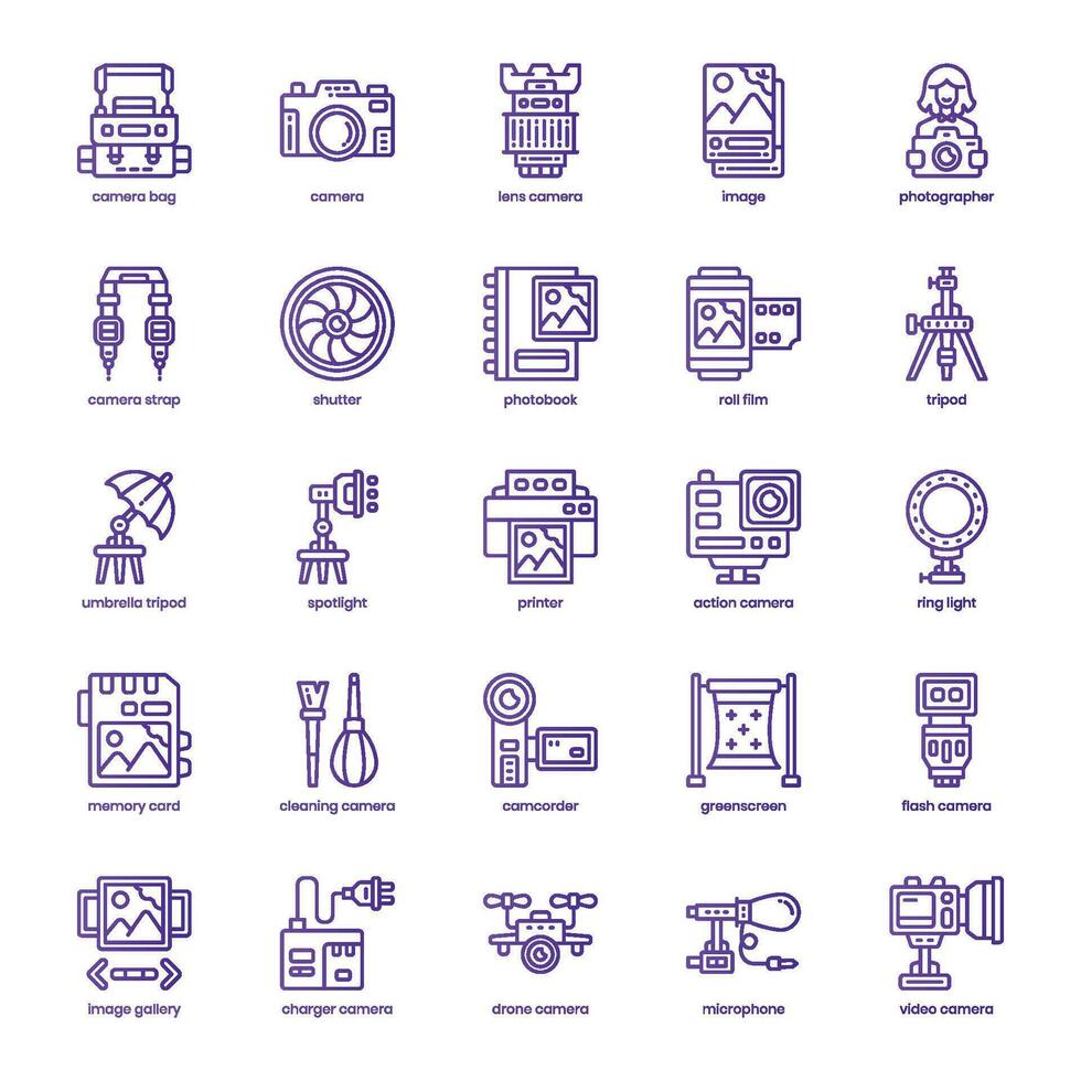 Photographer icon pack for your website design, logo, app, and user interface. Photographer icon basic line gradient design. Vector graphics illustration and editable stroke.